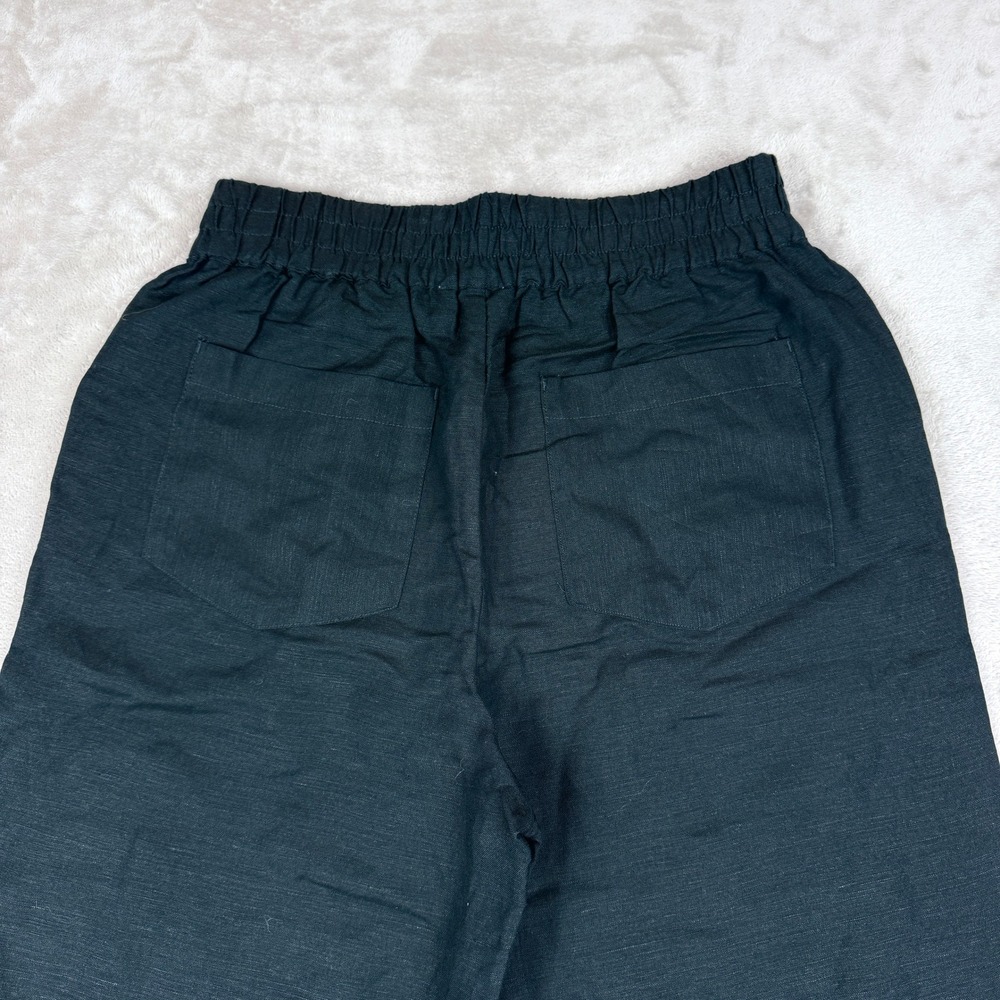 Evereve Wide Leg Pants Women S Black Linen Blend Palazzo Elastic High Waist EUC - Picture 6 of 10